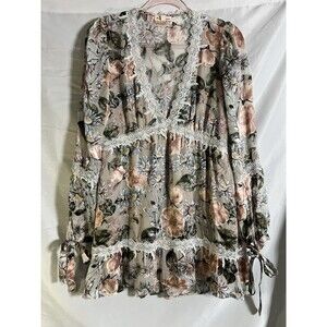 For Love and Lemons Luciana Floral Swing Dress Silk Blend Lace S